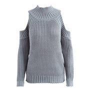 Shoulder Plain Pullover Knitted Sweater