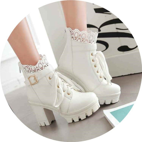 Lace-up Martens Boots - High Heels & Thick Heels