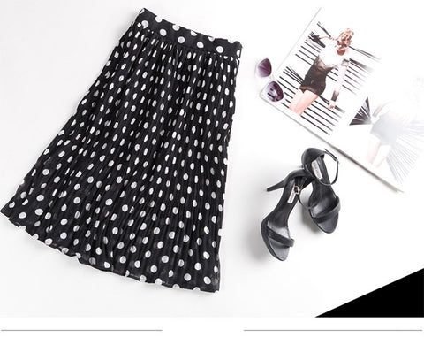 Polka Dot Pleated Chiffon Skirt