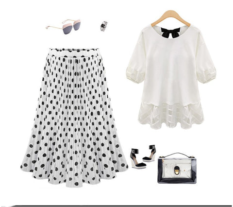 Polka Dot Pleated Chiffon Skirt