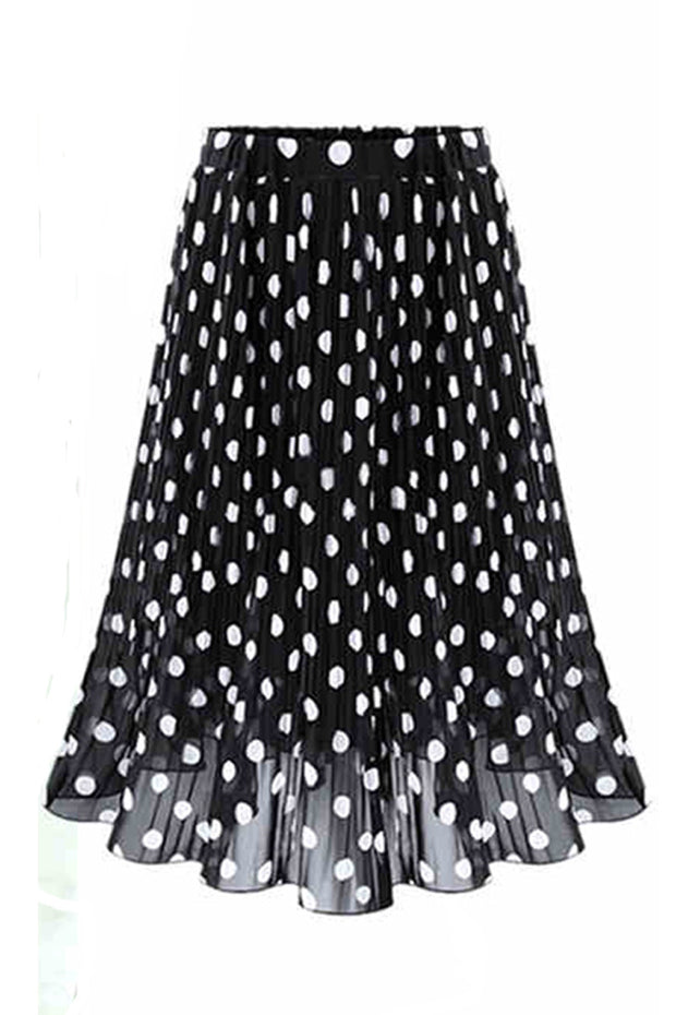 Polka Dot Pleated Chiffon Skirt