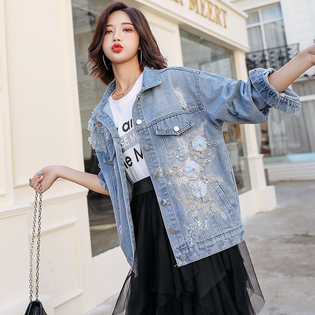 Ripped Denim Short Jacket Loose Jacket