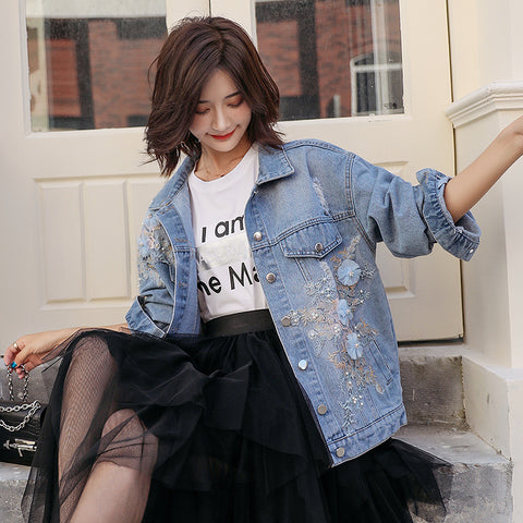 Ripped Denim Short Jacket Loose Jacket