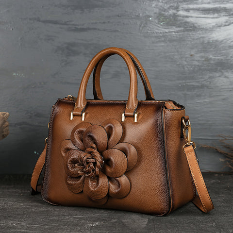 Totem Leather Casual Floral Retro Handbag