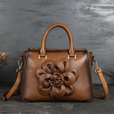 Totem Leather Casual Floral Retro Handbag