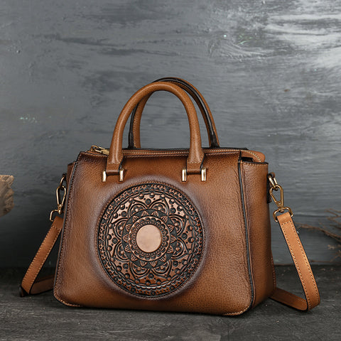 Totem Leather Casual Floral Retro Handbag