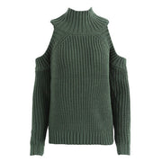 Shoulder Plain Pullover Knitted Sweater