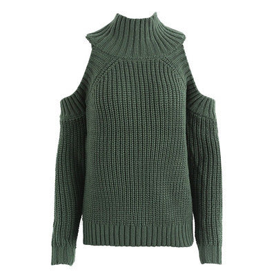 Shoulder Plain Pullover Knitted Sweater