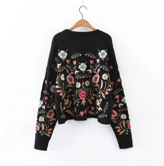 Fashion Floral Embroidery Pullover Streetwear Sweater