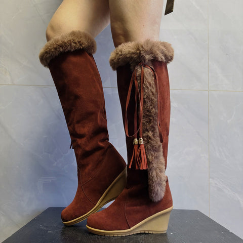 Winter Plush Long Boots Combat Boots Wedges Shoes