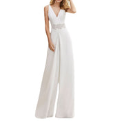 Summer New Sleeveless V-neck Slim Casual Lace Elegant Long Jumpsuit