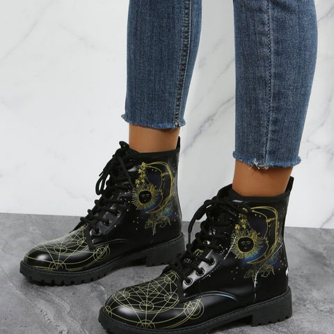 Print Ankle Boots Lace-up Shoes