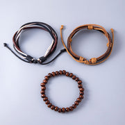 Vintage Multilayer Leather Adjustable Bracelet Wooden Beaded Bracelet Ethnic Wrap Bracelets