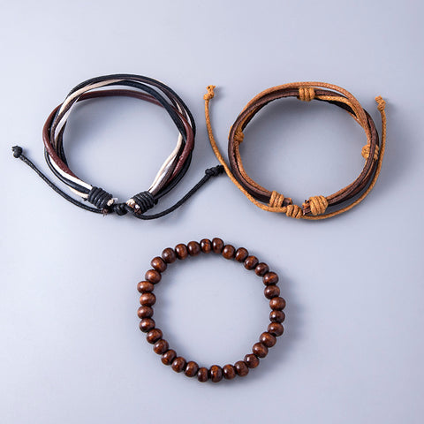 Vintage Multilayer Leather Adjustable Bracelet Wooden Beaded Bracelet Ethnic Wrap Bracelets