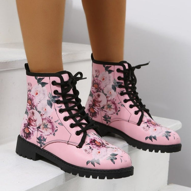 Print Ankle Boots Lace-up Shoes