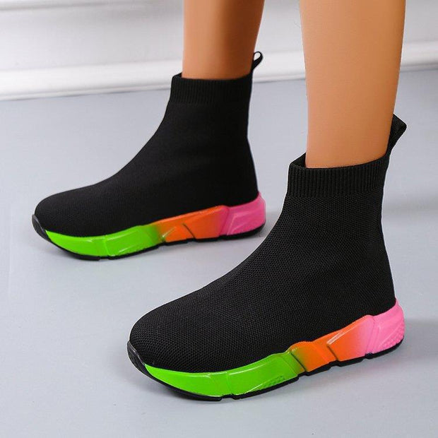 Iridescent Shoes Platform Black Ankle Boots