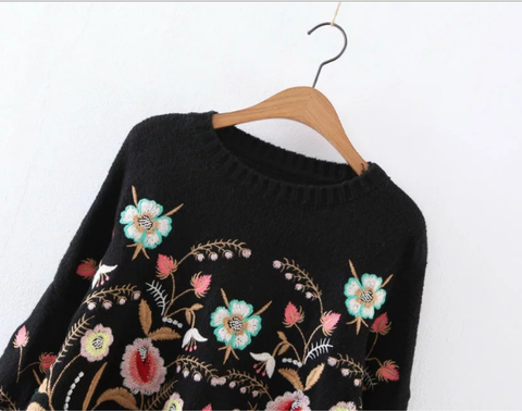 Fashion Floral Embroidery Pullover Streetwear Sweater