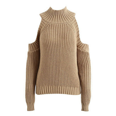 Shoulder Plain Pullover Knitted Sweater