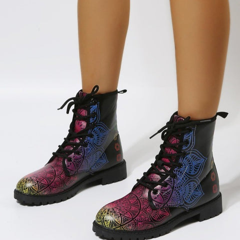 Print Ankle Boots Lace-up Shoes