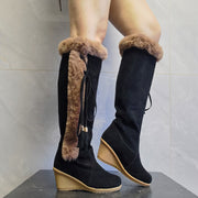 Winter Plush Long Boots Combat Boots Wedges Shoes