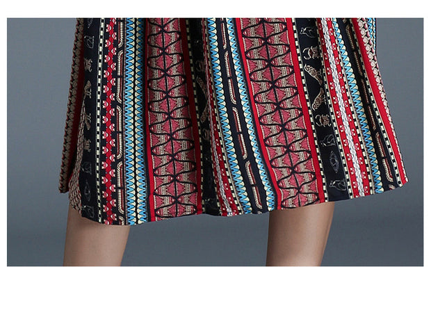 Retro Printed Color Block Embroidered High Waist Skirt