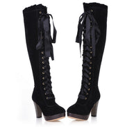 Velvet Strappy High Heels Tall Boots