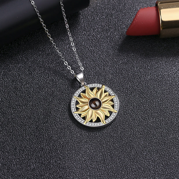 Silver Sunflower Projection Necklace