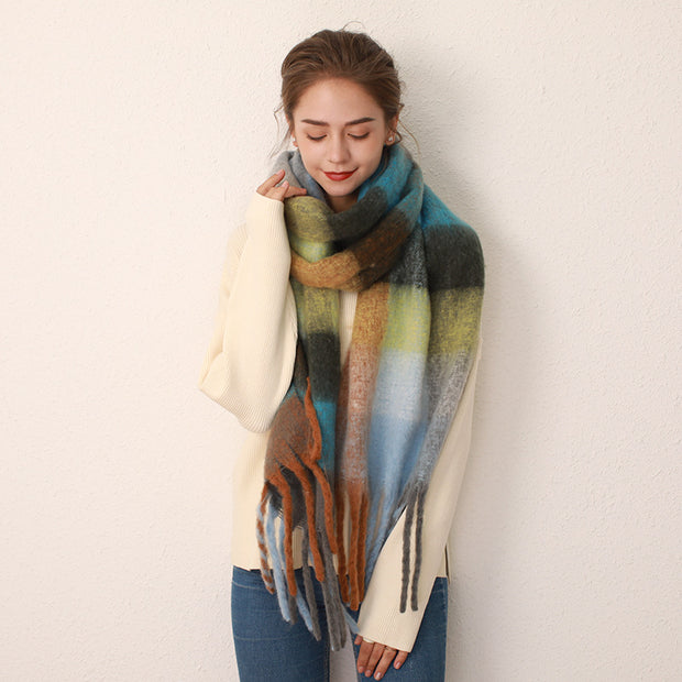 AC Grid Thickened Mohair Cashmere Scarve