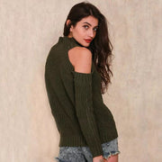 Shoulder Plain Pullover Knitted Sweater