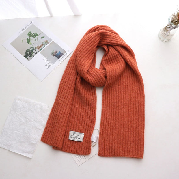 Short Knitted Plain Striped Scarves