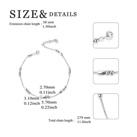 Sterling Silver Small Beads Anklet Box Chain