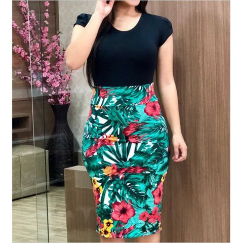 Color block flower bag hip dress