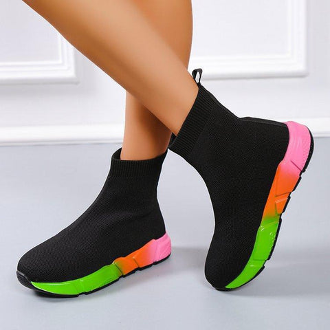 Iridescent Shoes Platform Black Ankle Boots