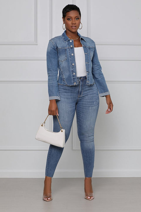 Stretch Denim Jacket Slim Short Jacket