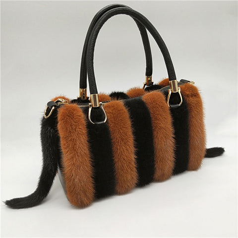 Mink Fur Leather Handbag