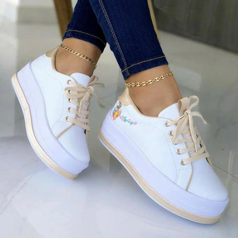 Flowers Embroidery Sneakers - Platform Shoes