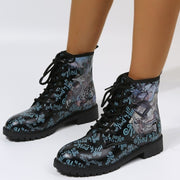 Print Ankle Boots Lace-up Shoes