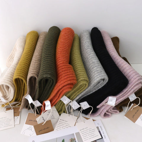 Short Knitted Plain Striped Scarves