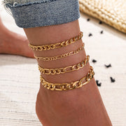 5 Pcs Gold Color Heart Crystal Key Anklets - Trendy Snake Chain Anklets