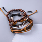 Vintage Multilayer Leather Adjustable Bracelet Wooden Beaded Bracelet Ethnic Wrap Bracelets