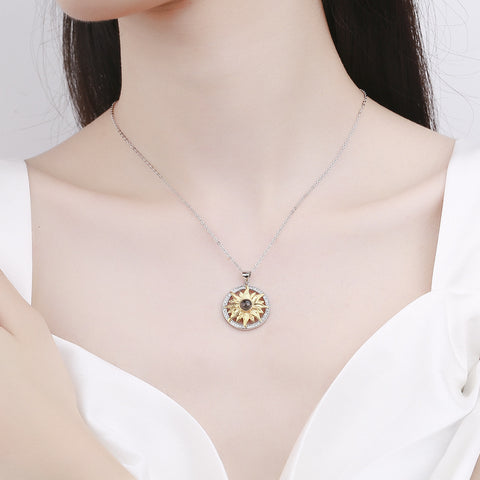 Silver Sunflower Projection Necklace