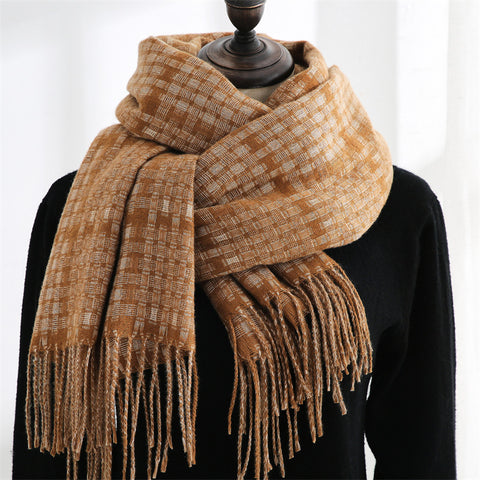 Thickened Warm Tassel Plaid Cashmere Scarves