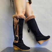 Winter Plush Long Boots Combat Boots Wedges Shoes