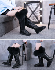 Leather Hair Knee High Boots