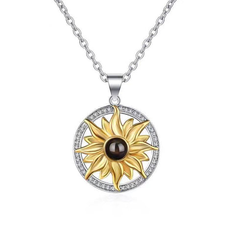 Silver Sunflower Projection Necklace