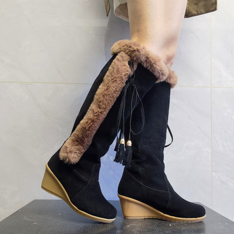 Winter Plush Long Boots Combat Boots Wedges Shoes