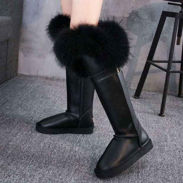 Leather Hair Knee High Boots